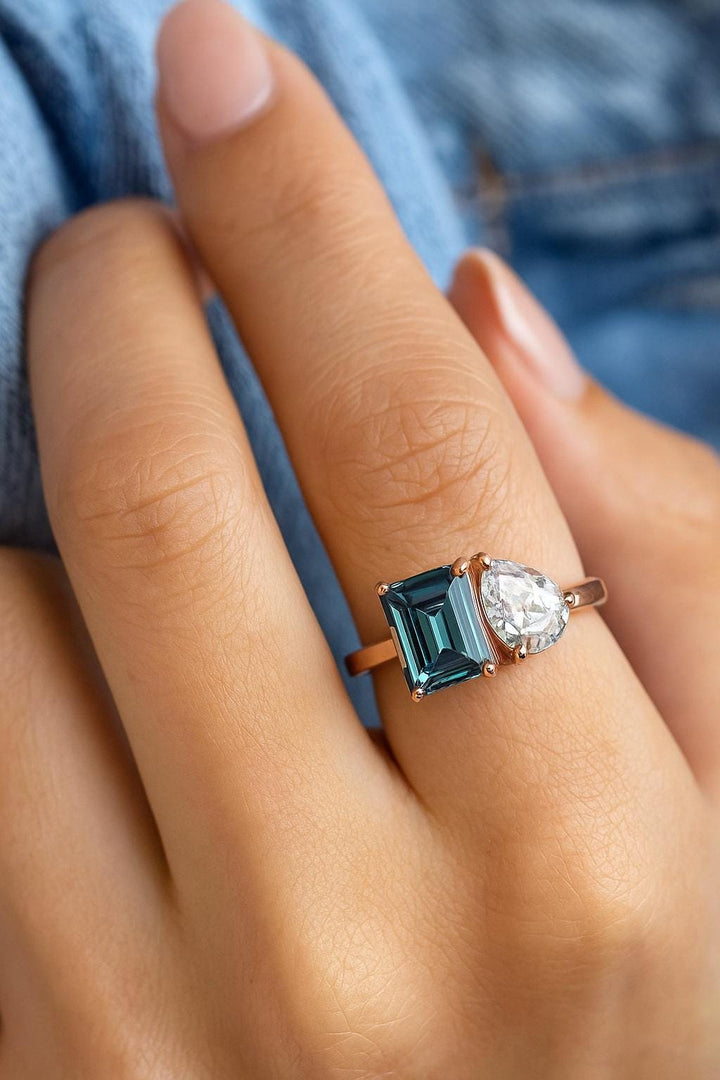 Toi Et Moi Ring, Sterling Silver Dual Birthstone Engagement Ring
