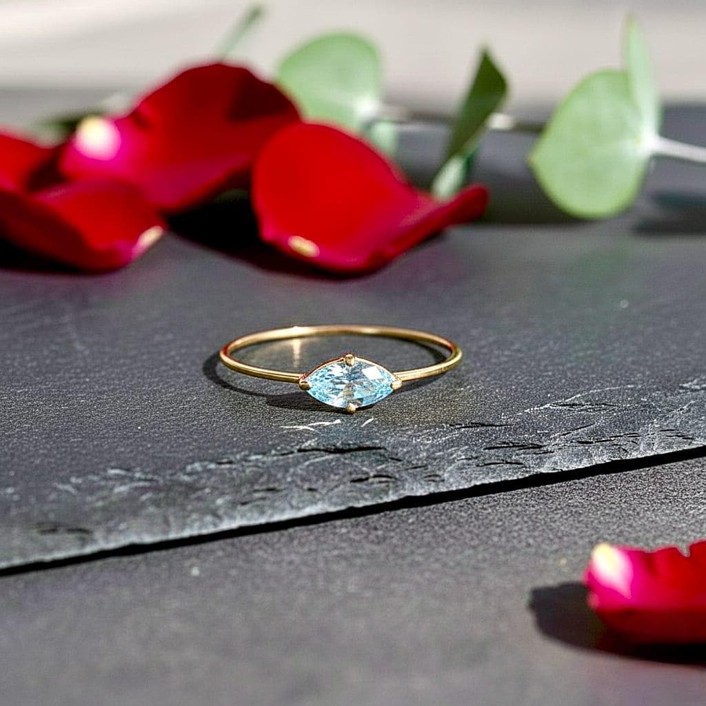 Vintage Marquise Cut Aquamarine Engagement Ring Cluster Diamond Wedding Ring Single Stone Ring Delicate 14k Solid Gold Diamond Promise Ring
