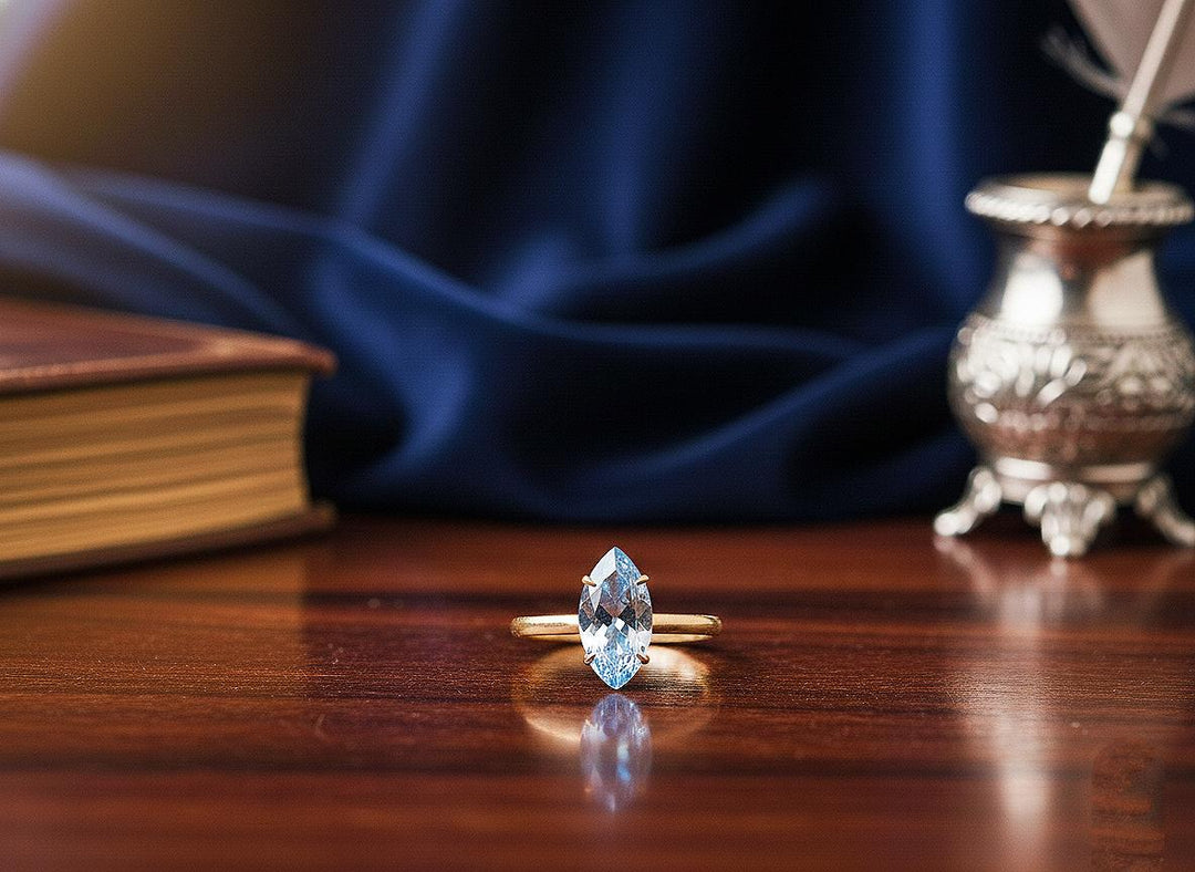 Marquise Cut Aquamarine Ring, Yellow Gold Vermeil, Sterling Silver 925