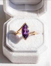 Purple Amethyst Engagement Ring, Marquise Cut, Amethyst Half Bezel Set Bypass Band Ring, Purple Gemstone, Anniversary Ring, Promise Ring
