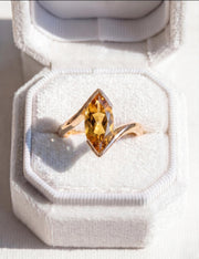 Citrine Engagement Ring, Marquise Cut, Rose Gold Ring, Half Bezel Set Bypass Band Ring, Yellow Gemstone, Anniversary Ring, Women Ring Gift