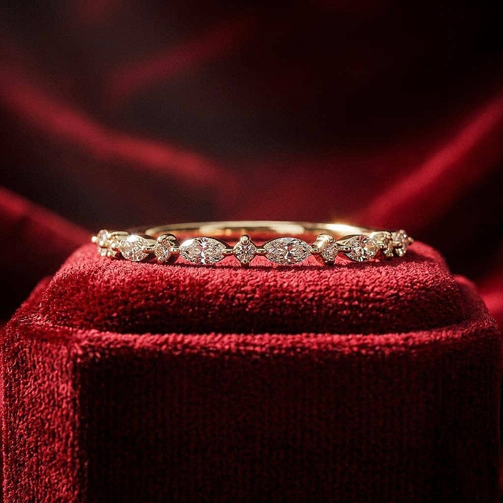 Marquise cut Moissanite Engagement Ring Solid Yellow Gold Diamond Bridal Ring Half Eternity Women Ring, anniversary Ring Gift For Her