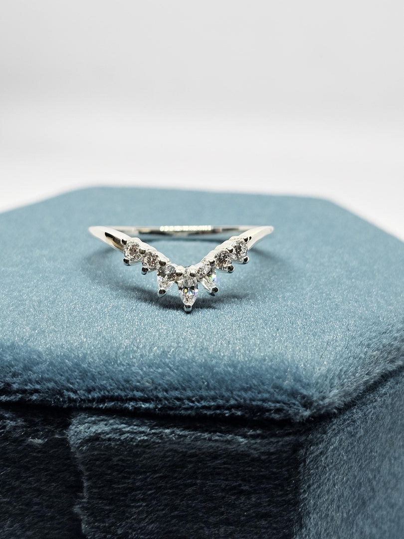 Pear Cut Moissanite Wedding Band: Rose Gold Curved Stacking Ring