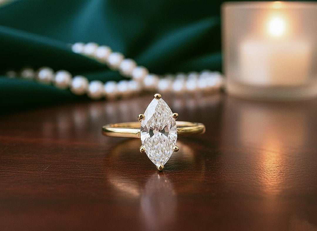 Marquise Moissanite Engagement Ring, 14k Gold, Sterling Silver 925