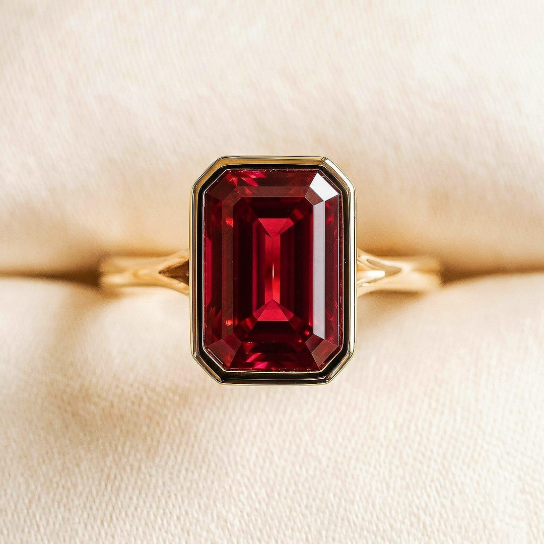 Emerald Cut Ruby Engagement ring, Vintage Diamond Cluster Ring, Unique solid,  Gold Ring, Wedding Bridal Anniversary Ring, Gift For Her