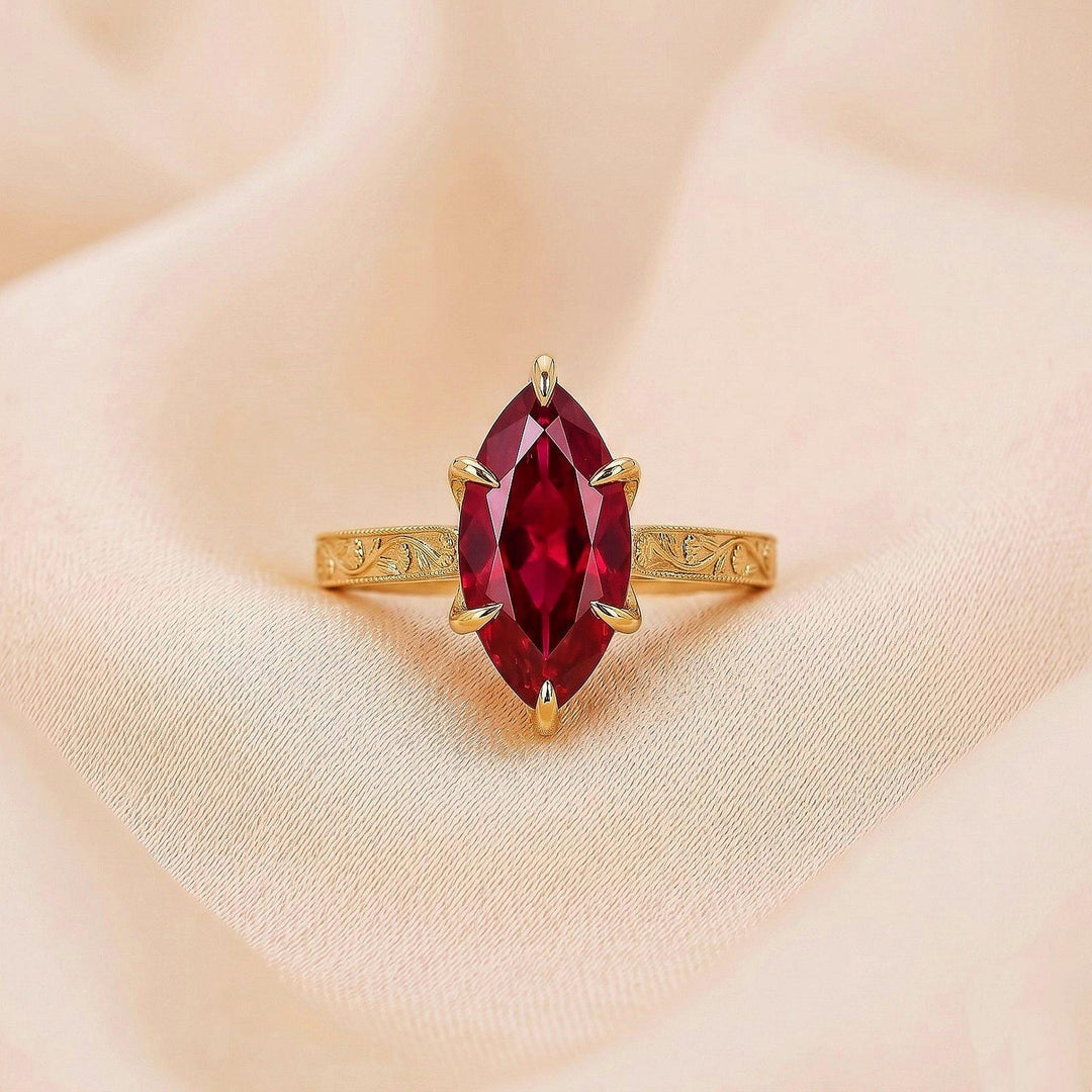 Marquise Cut Ruby Engagement Ring Set Vintage Moissanite Cluster Wedding Ring 14k Gold Anniversary Rings For Women Custom Promise Rings Gift