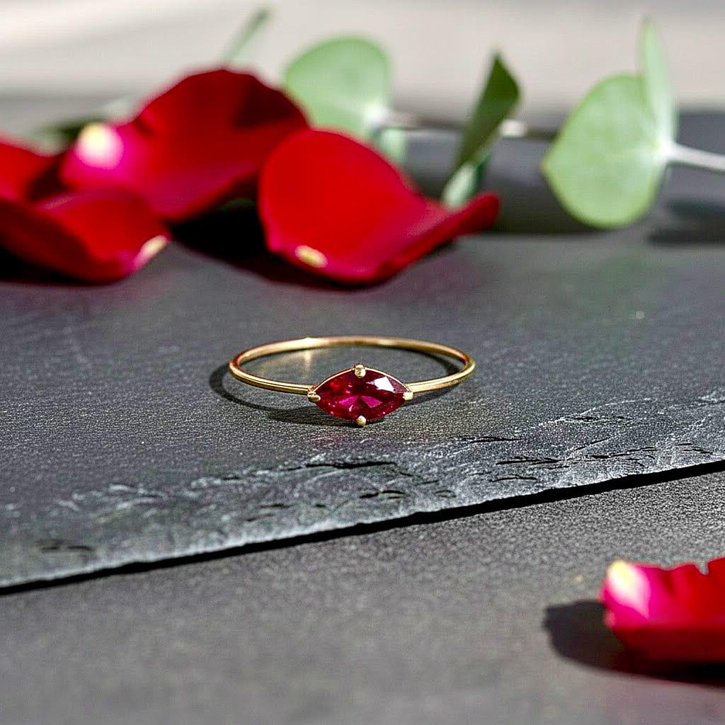 Vintage Marquise Cut Ruby Engagement Ring Cluster Diamond Wedding Ring Single Stone Ring Delicate 14k Solid Gold Diamond Promise Ring