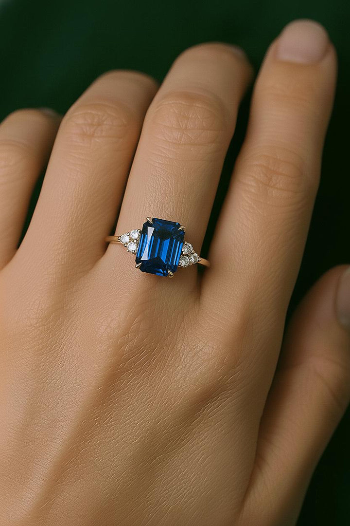 Lab Blue Sapphire Ring, 14K Gold Vermeil, September Birthstone, Engagement Ring