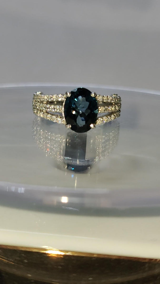 London Blue Topaz Ring: Vintage Emerald Cut Sterling Silver Jewelry