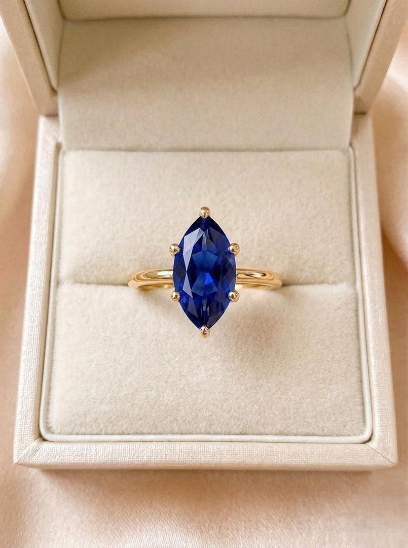 London Blue Topaz Engagement Ring, Marquise Cut, Blue Topaz Ring, Statement Prong Ring,  Women Minimalist Ring, Handmade Ring, Gift For Her