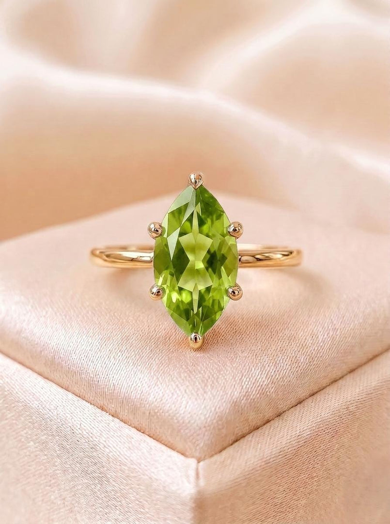 Marquise Peridot Ring, 14k Gold Vermeil, Sterling Silver