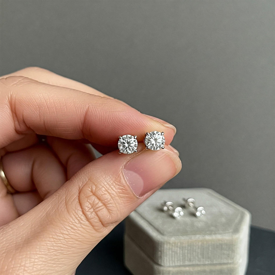 Moissanite Stud Earrings: 925 Sterling Silver, Minimalist Jewelry