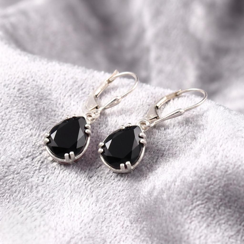 Black Onyx Lever back Earring / 925 Sterling Silver / Healing Gemstone / Black Onyx / Gifts For Her / Pear Cab / Dainty Earring Gift for Her
