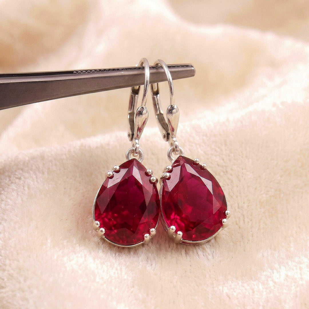 Ruby Teardrop Earrings for Women | Gold Minimalist Bridal Earrings | Dainty Drop Dangle Earrings | Natural Birthstone Jewelry Gift for Her