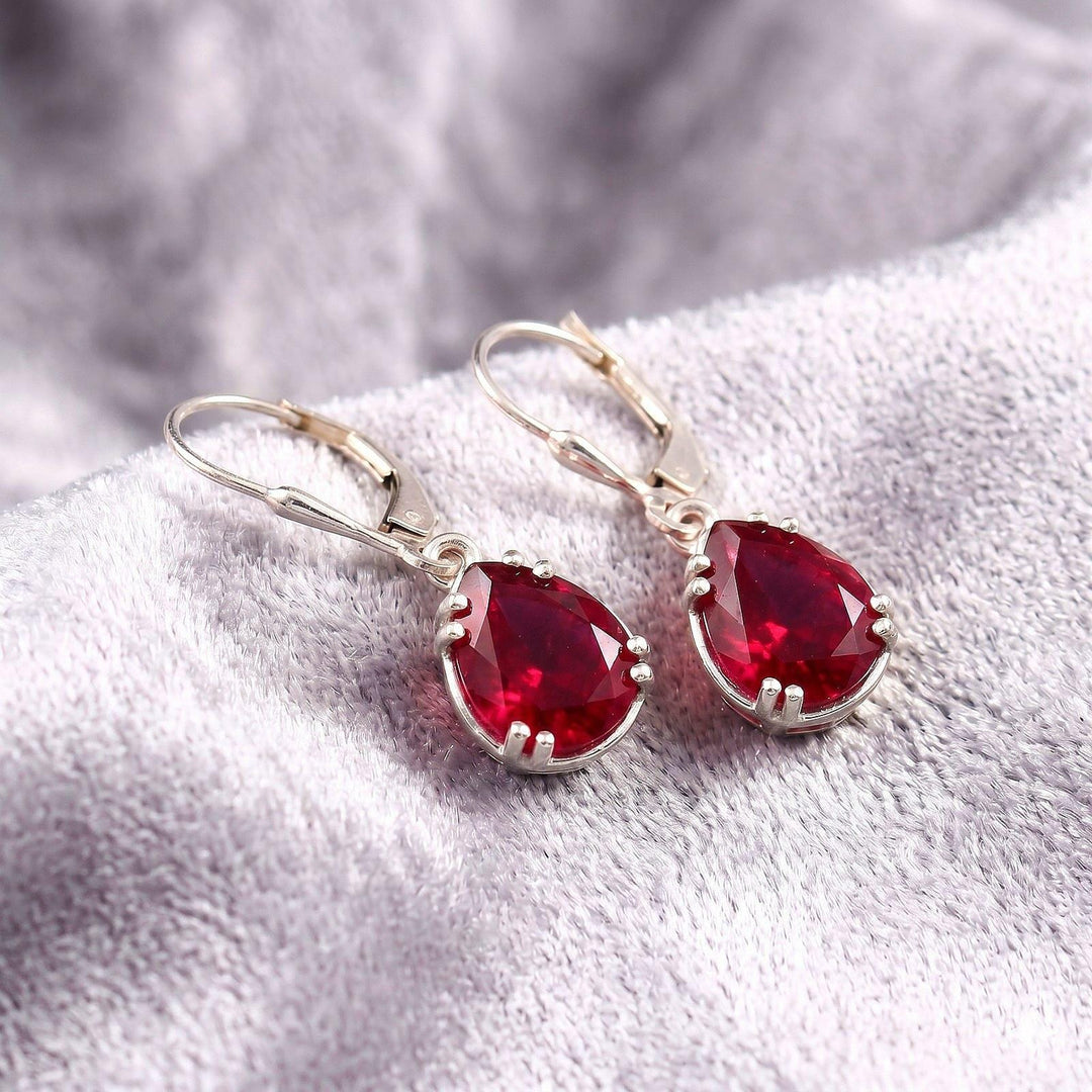 Ruby Teardrop Earrings for Women | Gold Minimalist Bridal Earrings | Dainty Drop Dangle Earrings | Natural Birthstone Jewelry Gift for Her