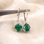 Emerald Green Teardrop Dangle Hoop Earrings | Gold, Silver, Rose Gold Finish | Minimalist Elegant Gemstone Drop Earrings | Gift for Her