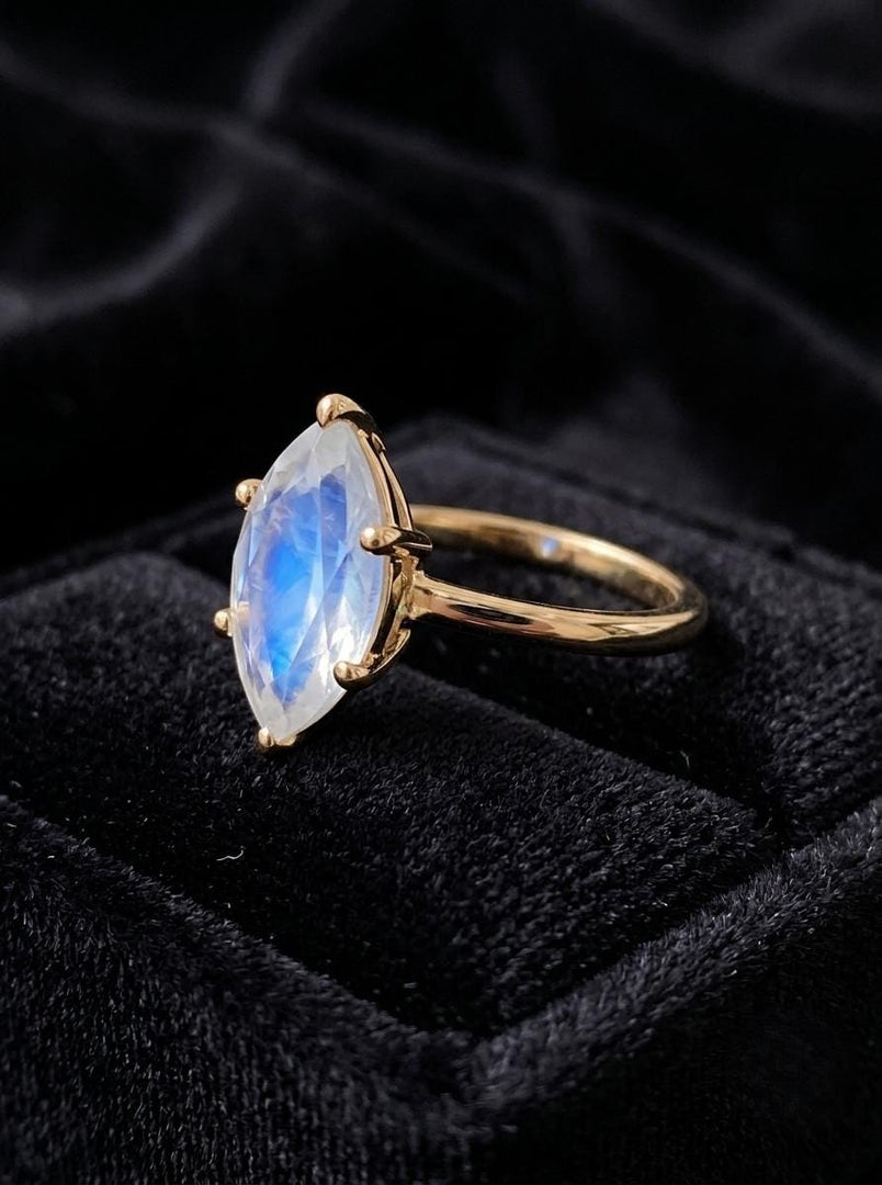 Moonstone Engagement Ring, Marquise Cut, Solitaire Ring, 14K Gold, Wedding Ring, June Birthstone, Promise Ring, Minimalist Bridal Jewelry