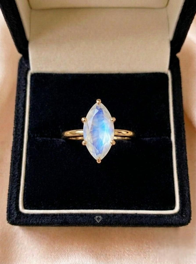 Moonstone Engagement Ring, Marquise Cut, Solitaire Ring, 14K Gold, Wedding Ring, June Birthstone, Promise Ring, Minimalist Bridal Jewelry