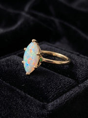 Opal Wedding Ring, Marquise Cut, 14K Yellow Gold, White Fire Opal Ring, Solitaire Ring, October Birthstone Jewelry, Anniversary Ring, Gift