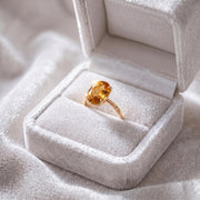 Yellow Citrine Engagement Ring, Minimalist Oval Cut, 14K Gold Ring, For Women Prong Ring, Birthstone Jewelry, Gift For Love Engraved Ring