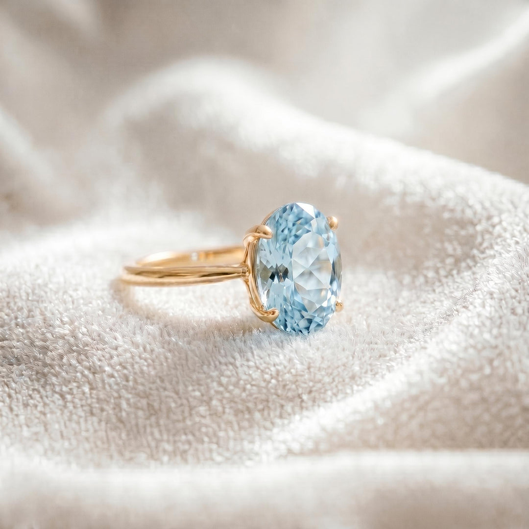 Aquamarine Engagement Ring, Oval Cut, 14K Gold Solitaire Ring, Minimalist Travel Ring, March Birthstone Women Ring Promise Ring, Bridal Ring