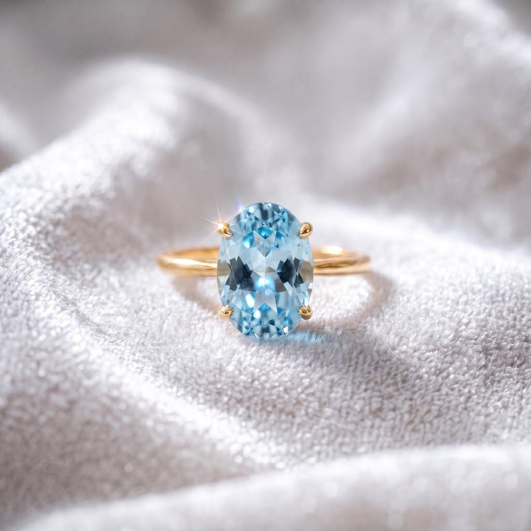 Aquamarine Engagement Ring, Oval Cut, 14K Gold Solitaire Ring, Minimalist Travel Ring, March Birthstone Women Ring Promise Ring, Bridal Ring
