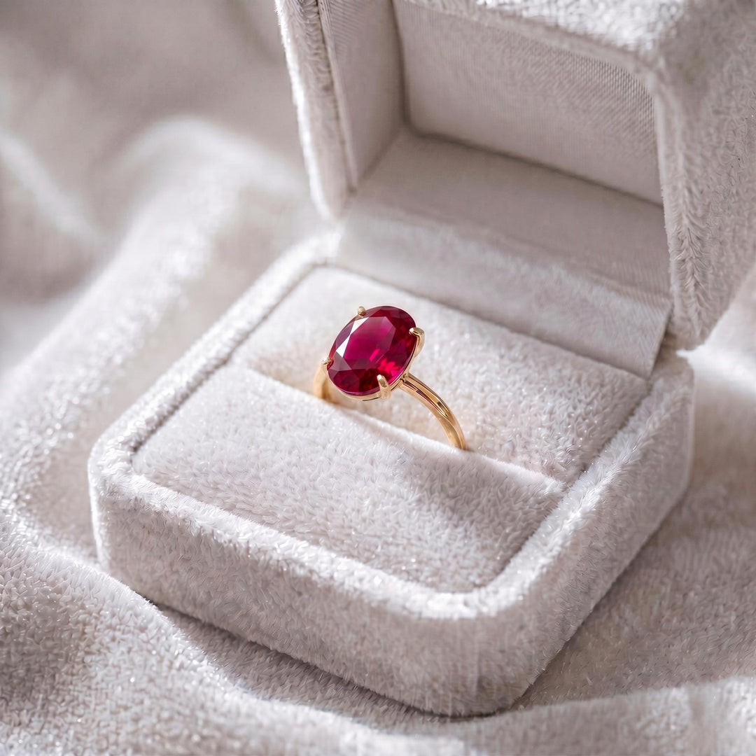 Lab Ruby Engagement Ring | 14K Gold Minimalist Ring | Solitaire Red Gemstone Statement Ring | Handmade Fine Jewelry Women Ring |Gift for Her