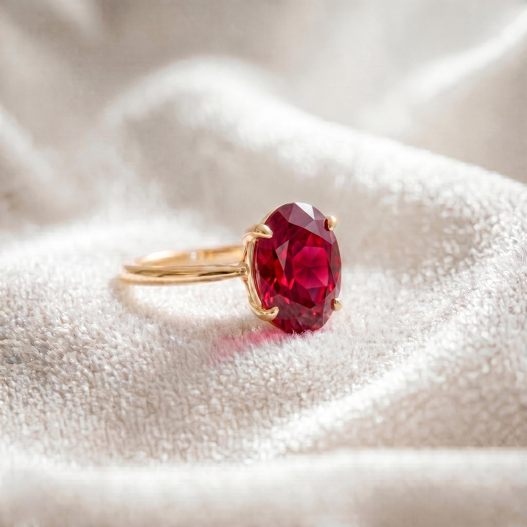 Lab Ruby Engagement Ring | 14K Gold Minimalist Ring | Solitaire Red Gemstone Statement Ring | Handmade Fine Jewelry Women Ring |Gift for Her