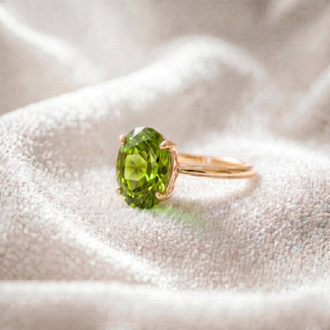 Green Peridot Ring, Engagement Ring, Oval Cut Ring, Green Gemstone Jewelry, 14K Gold, Solitaire Ring, August Birthstone, Women Gift for Her