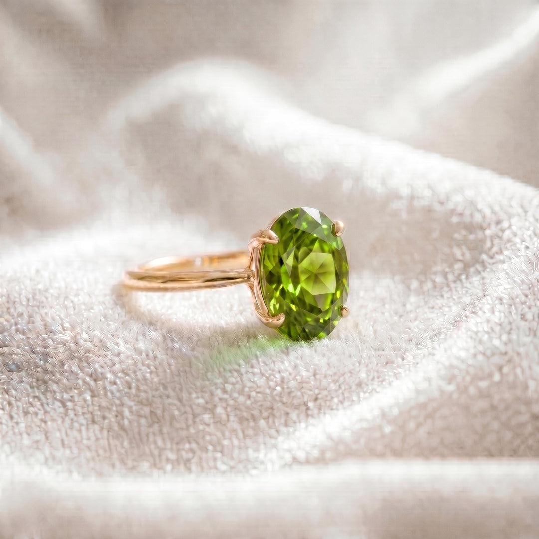 Green Peridot Ring, Engagement Ring, Oval Cut Ring, Green Gemstone Jewelry, 14K Gold, Solitaire Ring, August Birthstone, Women Gift for Her
