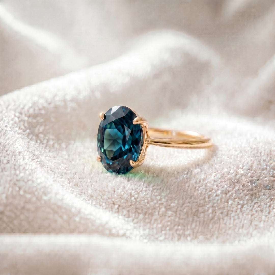London Blue Topaz Engagement Ring, Oval Shape Ring, 14K Gold, Vermeil Six Prong Solitaire Ring, Women Ring, Promise Ring, Anniversary Gift,