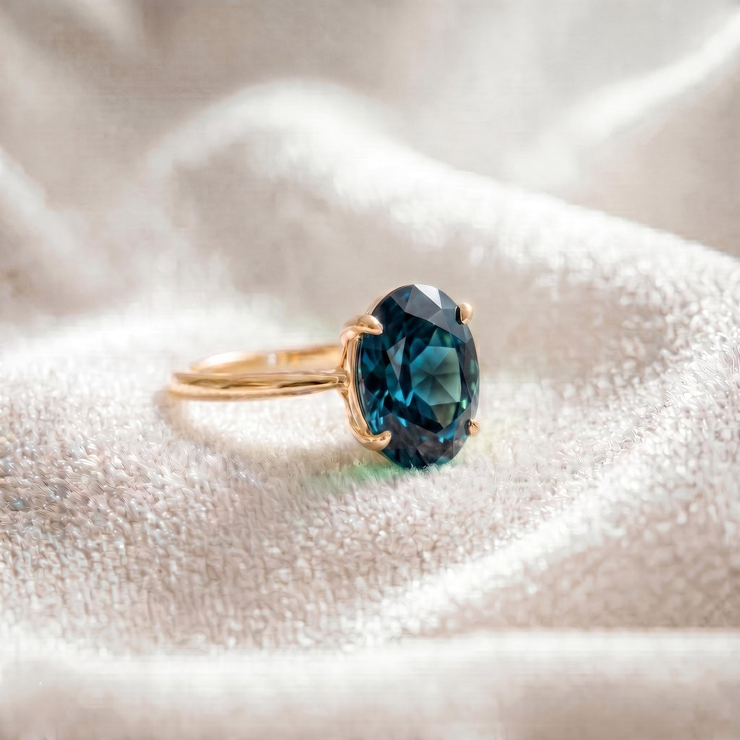 London Blue Topaz Engagement Ring, Oval Shape Ring, 14K Gold, Vermeil Six Prong Solitaire Ring, Women Ring, Promise Ring, Anniversary Gift,