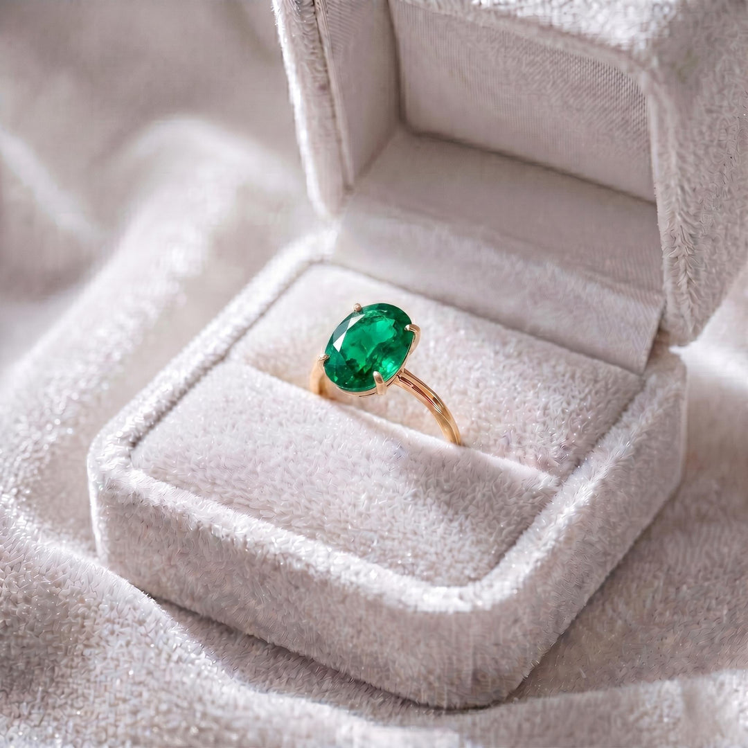 Green Emerald Engagement Ring, Oval Cut, 14k Gold Ring, May Birthstone, Promise Ring, Wedding Ring, Bridal Ring, Proposal Gift For Women