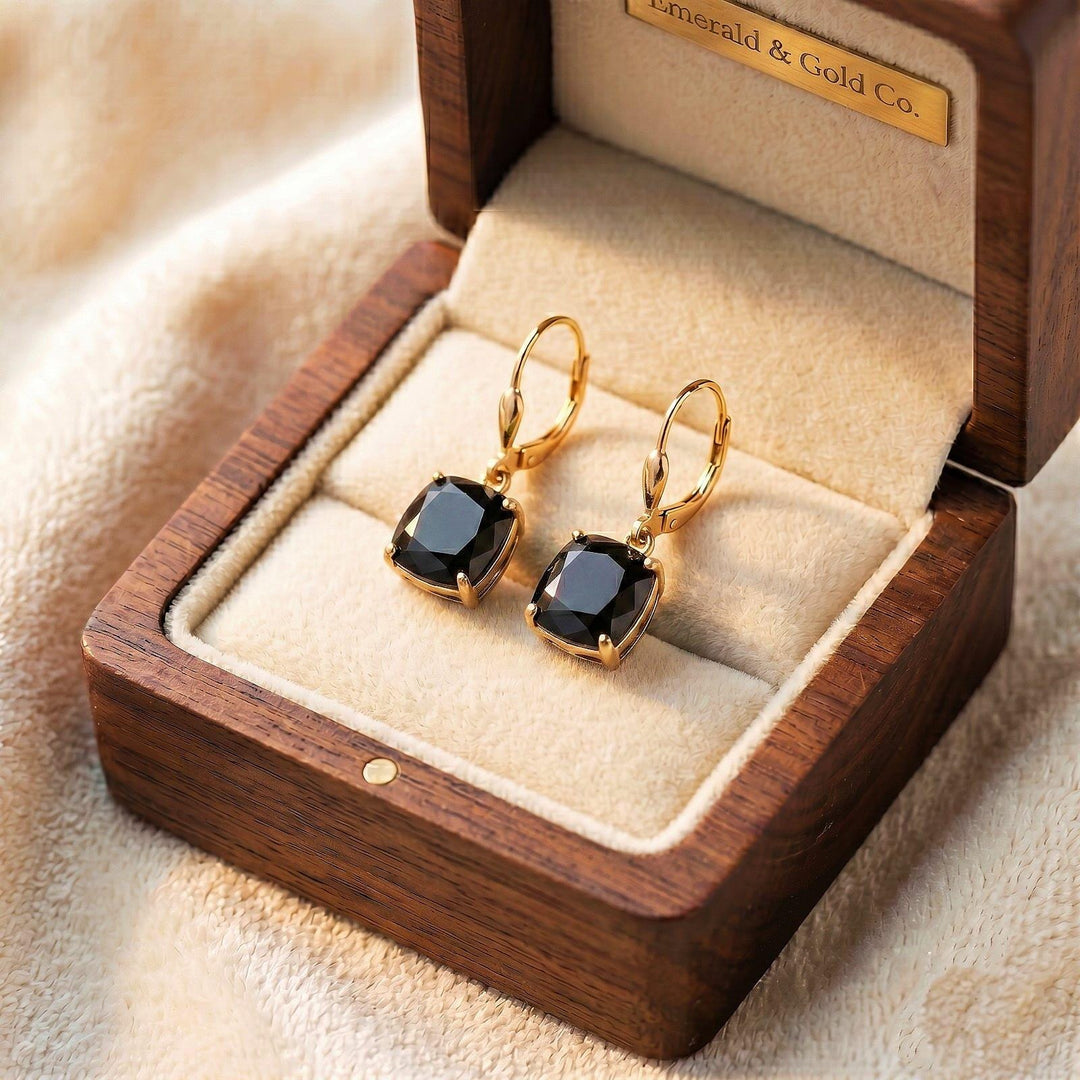 Black onyx Earrings, July Birthstone, Black Square Earrings in Gold or Silver,  Cushion Cut Drops, Jewelry Gift for Mom, Dangle Earrings