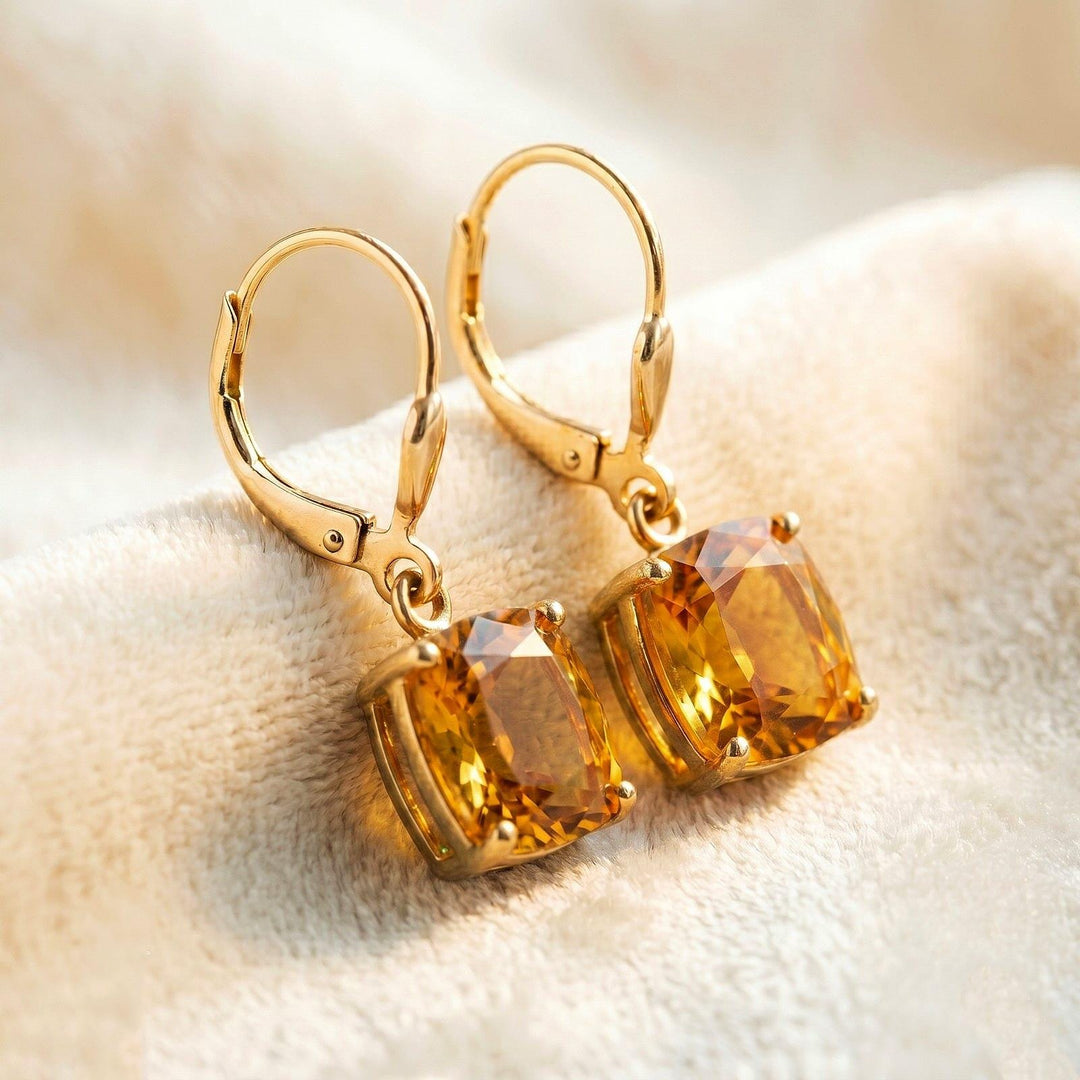 Citrine Earrings, November Birthstone, Yellow Square Earrings in Gold or Silver,  Cushion Cut Drops, Jewelry Gift for Mom, Dangle Earrings