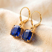 Blue Sapphire Earrings, September Birthstone, Blue Square Earrings in Gold or Silver,  Cushion Cut Drops, Jewelry Gift for Mom, Earrings