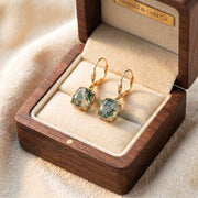 Moss agate Earrings, May Birthstone, Green Square Earrings in Gold or Silver,  Cushion Cut Drops, Jewelry Gift for Mom, Dangle Earrings