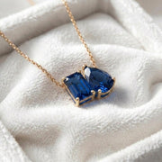 Sapphire Necklace, Blue Gemstone Necklace, Toi et Moi Necklace Pendant,  Bridal Jewelry, Wedding Jewelry, Anniversary Women Gift for Her