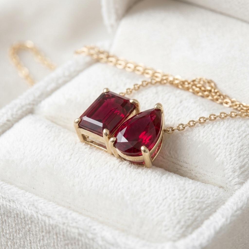 Red Ruby Necklace, Toi Et Moi Necklace Pendant, Emerald And Pear Cut Necklace, Bridal Jewelry, Wedding Jewelry, Anniversary Gift For Her