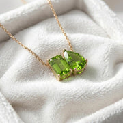 Natural Green Peridot Necklace, Toi et Moi Necklace, Emerald And Pear Cut Pendant, Bridal Jewelry, Wedding Jewelry Anniversary Necklace Gift