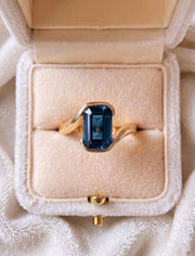 London Blue Topaz Ring | Emerald Cut Gold Bezel Ring | Dainty December Birthstone Engagement Ring | Minimalist Statement Jewelry Gift