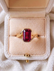 Ruby Emerald Cut Engagement Ring, 14K Gold Ring, Bezel Set Ruby Ring, Minimalist Solitaire Ring, July Birthstone Ring, Promise Gift for Her
