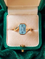 Aquamarine Engagement Emerald Cut Ring, Bezel Set Minimalist Ring, Lab Created Blue Gemstone Promise Ring, March Birthstone Jewelry Gift