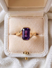 Amethyst Engagement Emerald Cut Ring, Bezel Set Amethyst Ring, Solitaire In Sterling Silver, Minimalist Amethyst Ring, February Birthstone