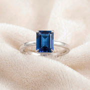 Sapphire Emerald Cut Ring, Sapphire Engagement Ring, Solitaire Sapphire Ring, Prong Style Stacking Ring Jewelry Ring, September Birthstone,