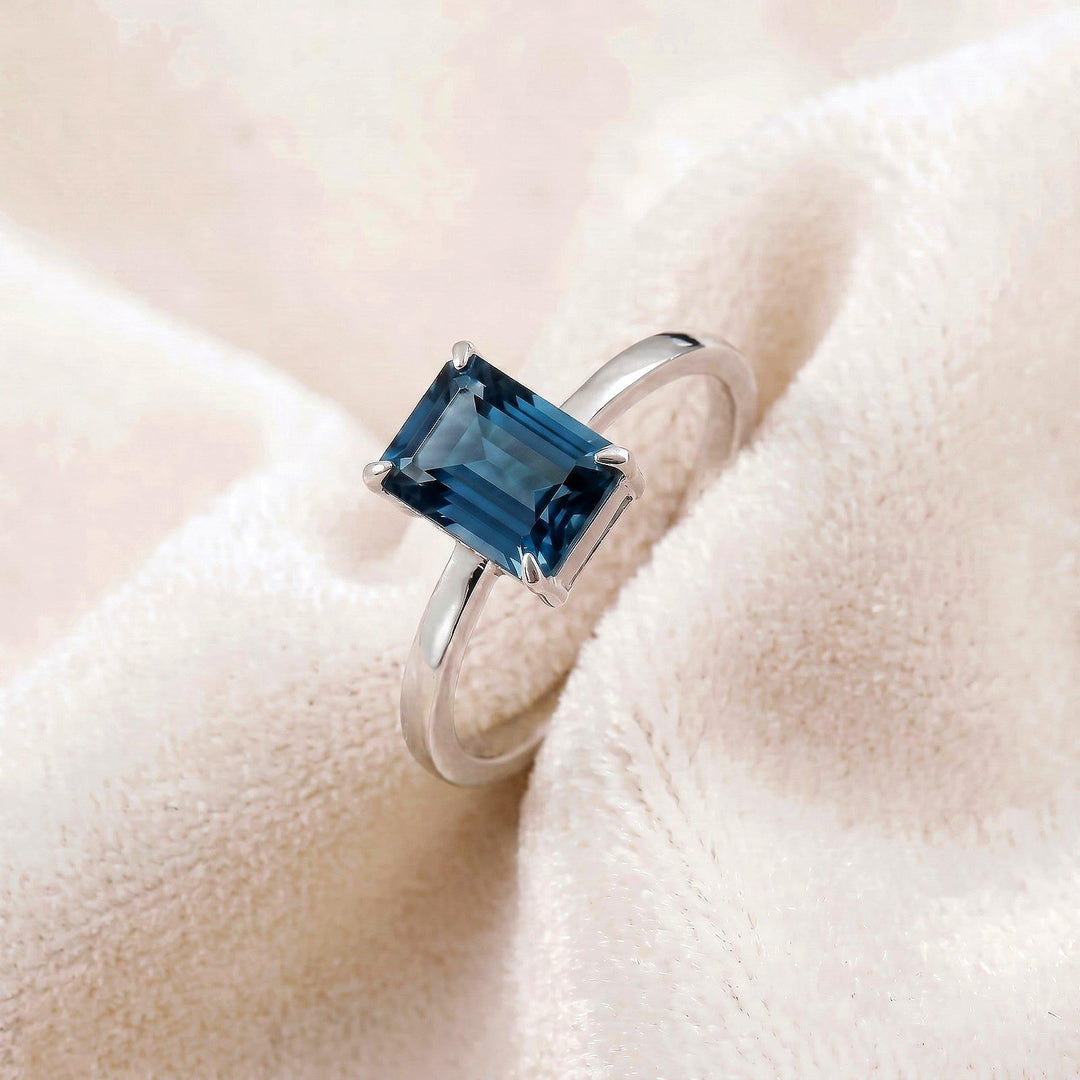 Sapphire Emerald Cut Ring, Sapphire Engagement Ring, Solitaire Sapphire Ring, Prong Style Stacking Ring Jewelry Ring, September Birthstone,