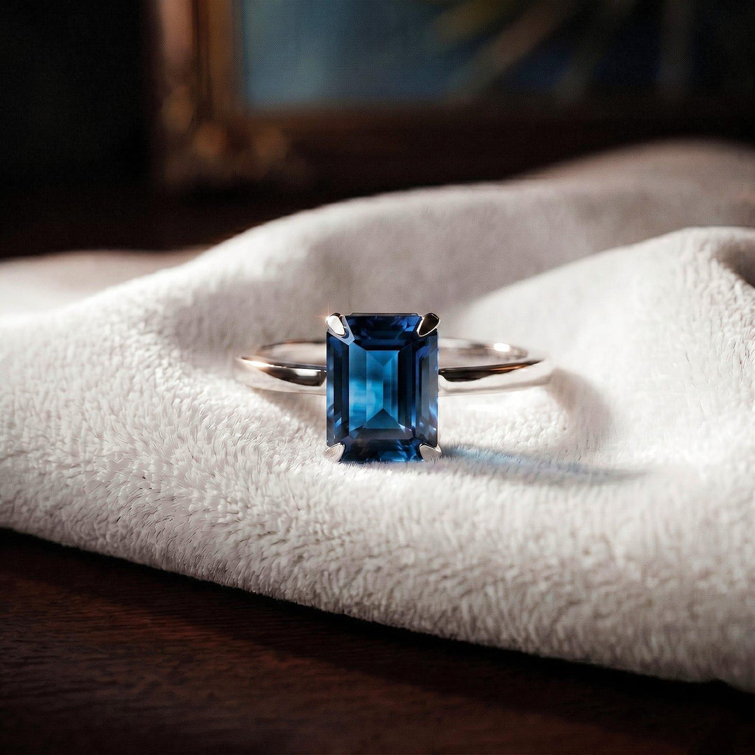 Sapphire Emerald Cut Ring, Sapphire Engagement Ring, Solitaire Sapphire Ring, Prong Style Stacking Ring Jewelry Ring, September Birthstone,