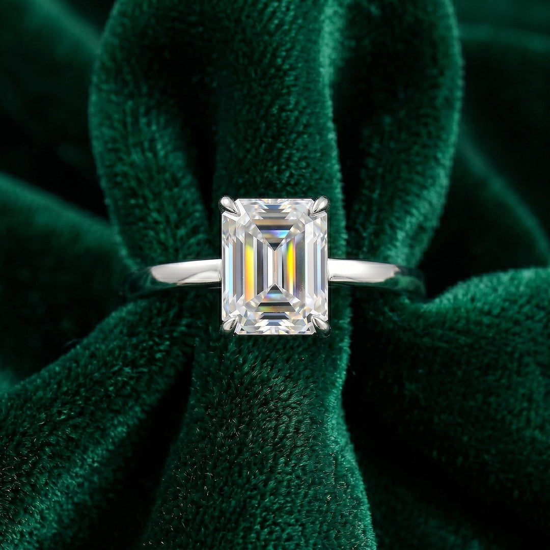 Moissanite Engagement Ring, Emerald Cut Diamond Ring, Wedding Engagement Ring, 14k Gold Ring, Anniversary Ring, Promise Ring, Gift For Her