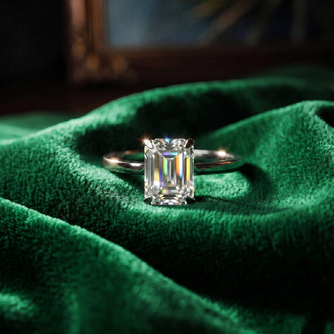 Moissanite Engagement Ring, Emerald Cut Diamond Ring, Wedding Engagement Ring, 14k Gold Ring, Anniversary Ring, Promise Ring, Gift For Her