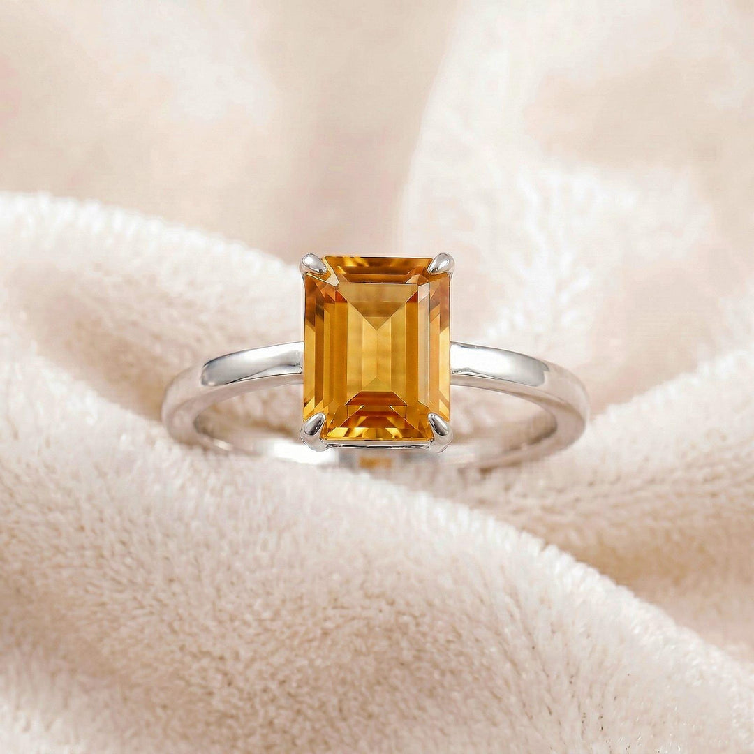 Citrine Emerald Cut Ring, Sterling Silver, 14K Gold Ring, Engagement Ring, November Birthstone Ring, Wedding Ring, Promise Ring, Gift Women
